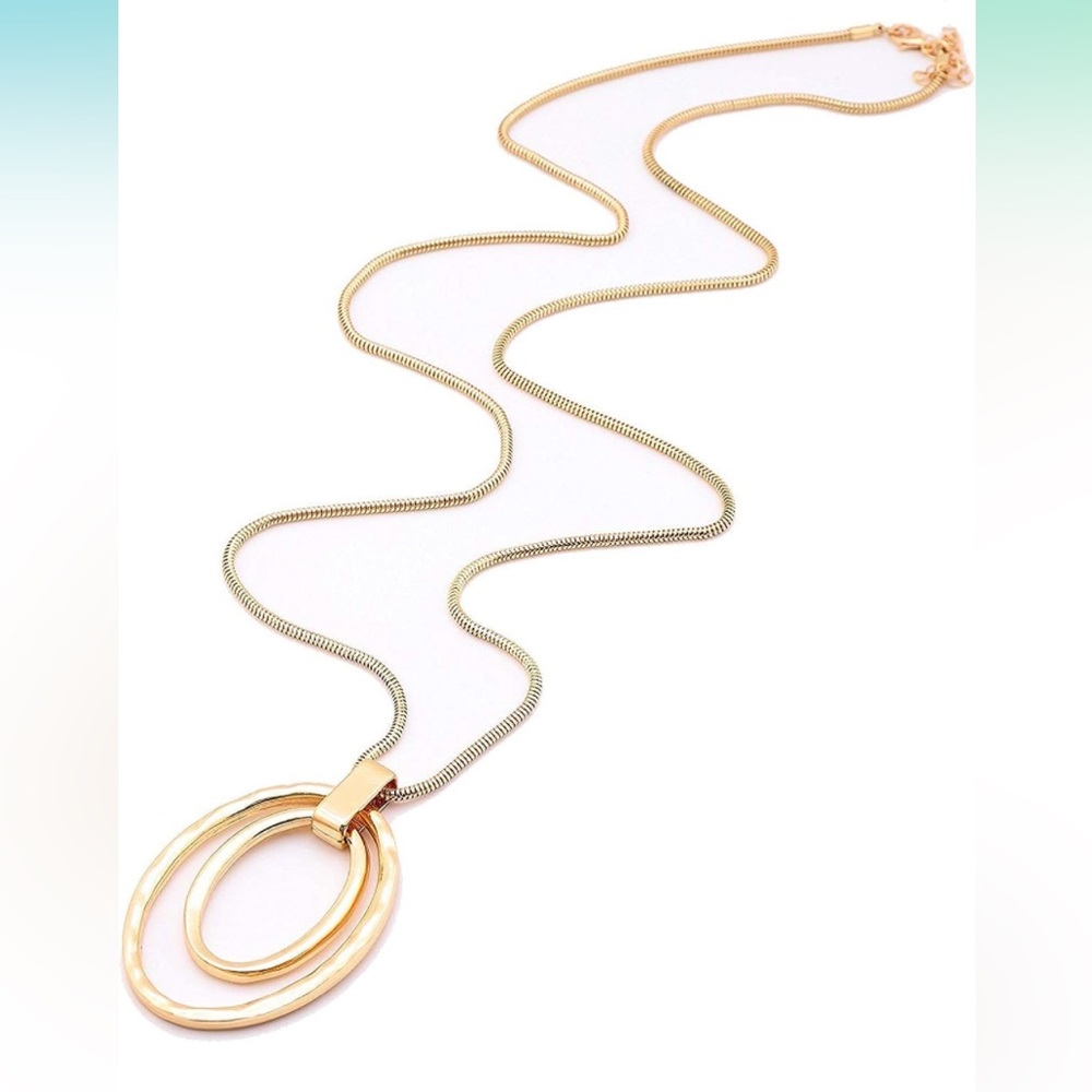 ✨NWT ✨Minimal Geometric Open Ovals Gold Necklace✨ Handmade ✨Artisan✨ Gift …